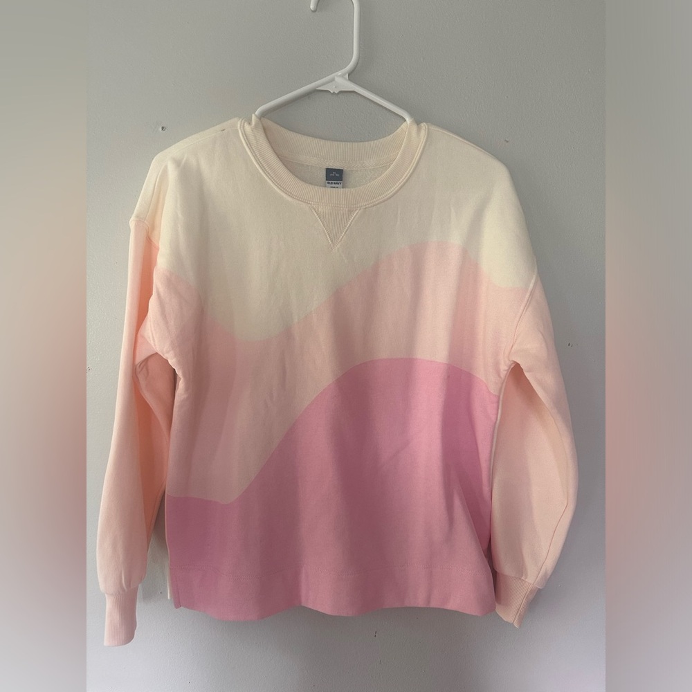 Old Navy, cream, light, pink and pink wavy sweatshirt